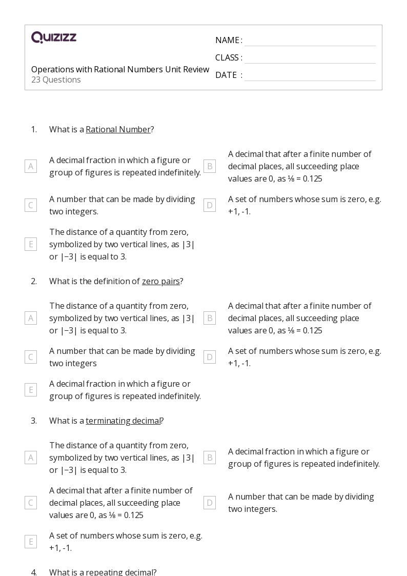 50+ Operations With Rational Numbers worksheets for 7th Grade on Quizizz Free & Printable