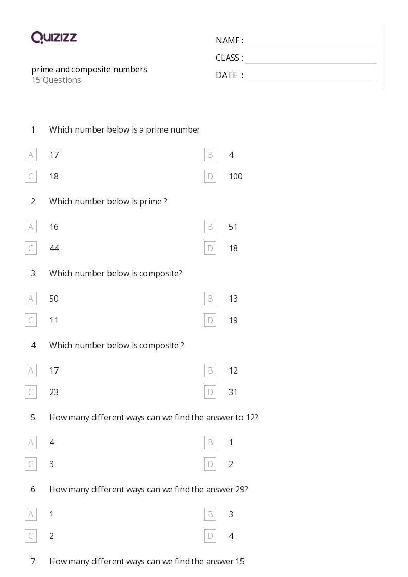 50+ Prime and Composite Numbers worksheets for 4th Grade on Quizizz