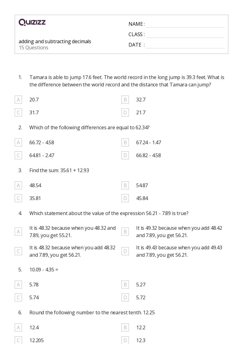 50+ Subtracting Money worksheets for 6th Grade on Quizizz Free & Printable