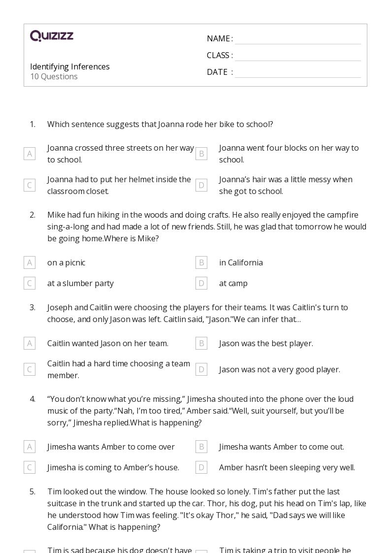 50+ Making Inferences worksheets for 8th Grade on Quizizz | Free