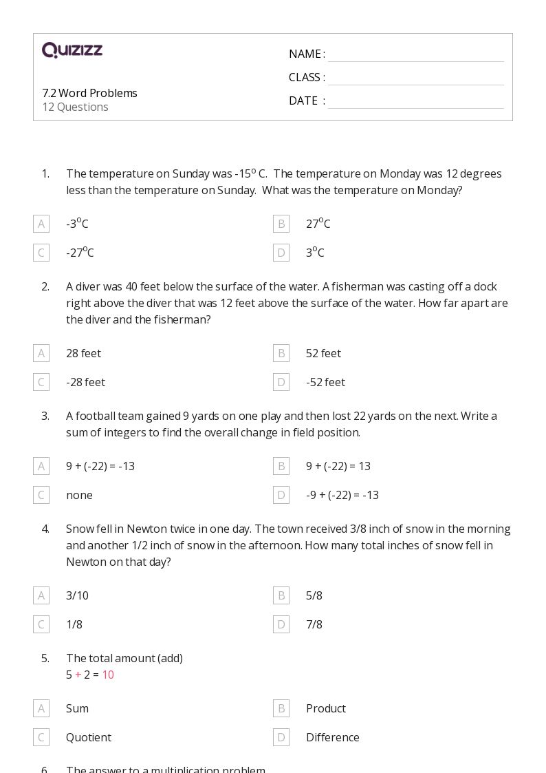 50+ Multiplication Word Problems worksheets for 7th Grade on Quizizz