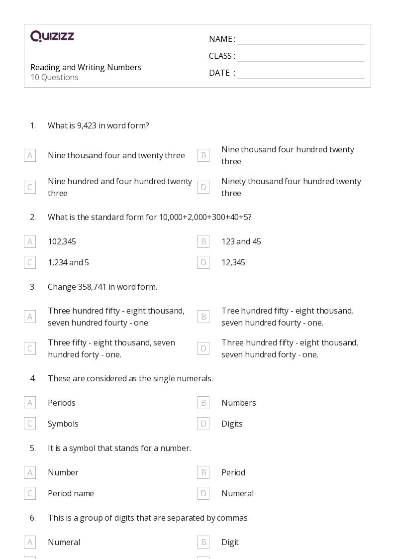 50+ Writing ThreeDigit Numbers worksheets for 4th Grade on Quizizz