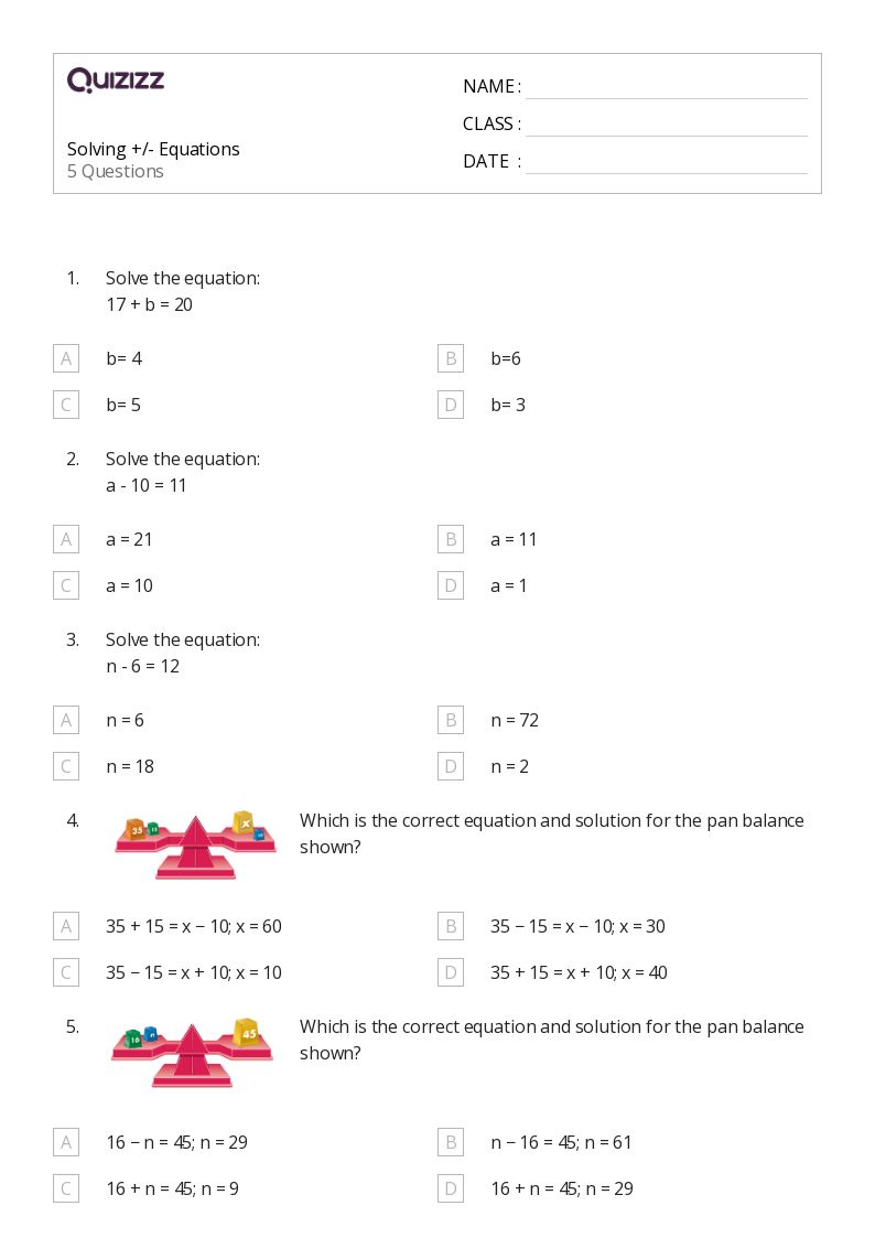 50+ Solving Equations worksheets for 4th Class on Quizizz Free & Printable