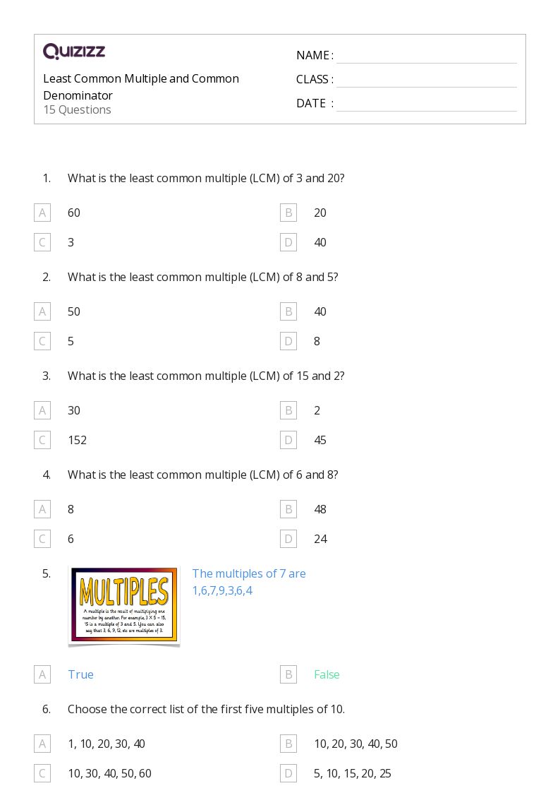 50+ Least Common Multiple worksheets for 5th Year on Quizizz Free & Printable