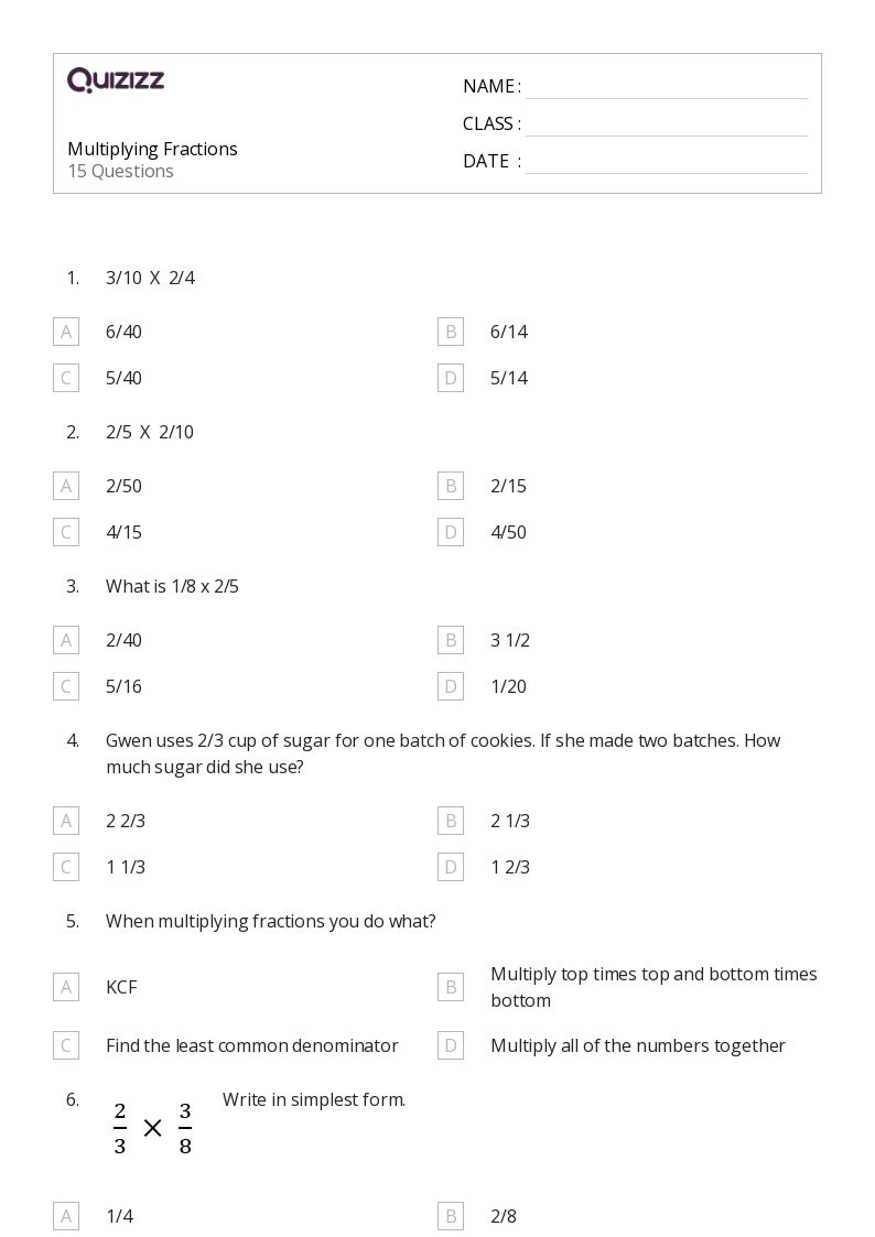 50+ Fractions worksheets for 7th Grade on Quizizz Free & Printable