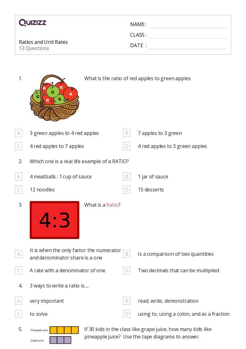 50+ Unit Rates worksheets for 6th Grade on Quizizz Free & Printable