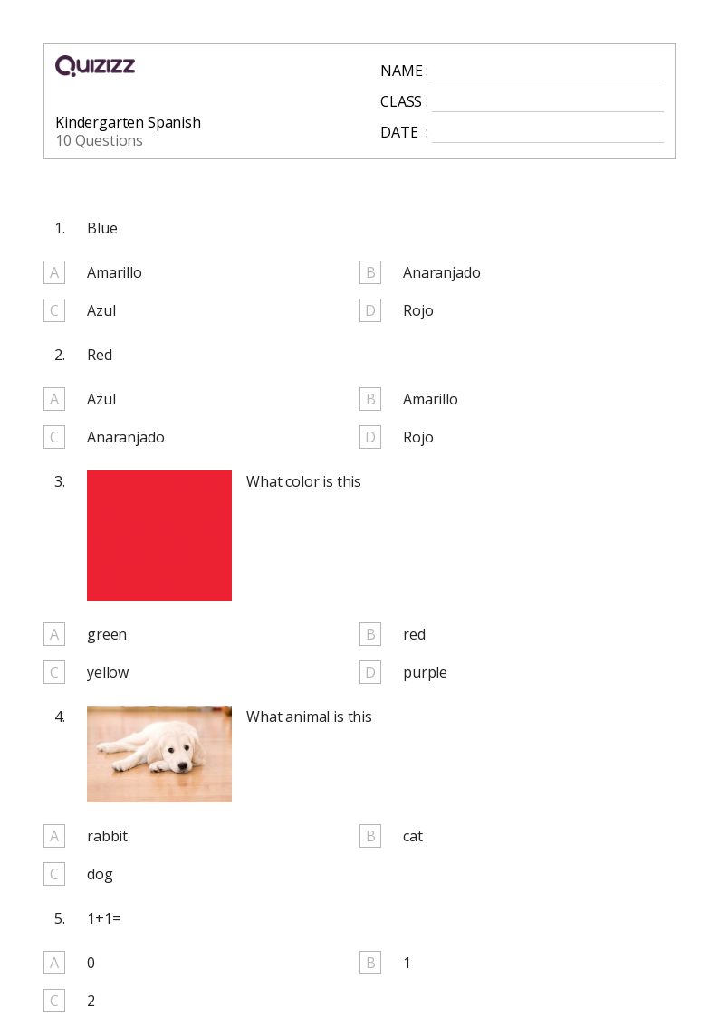 50+ Spanish worksheets for Kindergarten on Quizizz Free & Printable