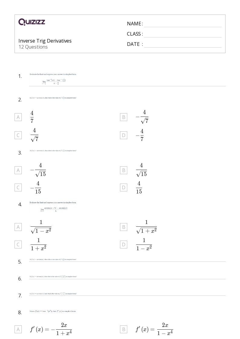 50+ derivatives worksheets on Quizizz Free & Printable