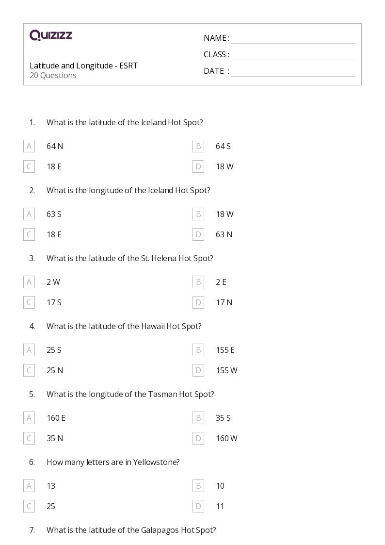50+ latitude and longitude worksheets for 8th Grade on Quizizz Free & Printable