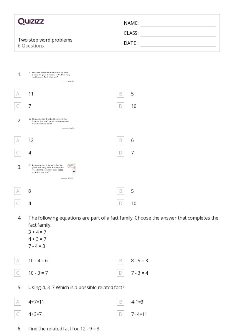 50+ TwoStep Word Problems worksheets for 2nd Grade on Quizizz Free & Printable