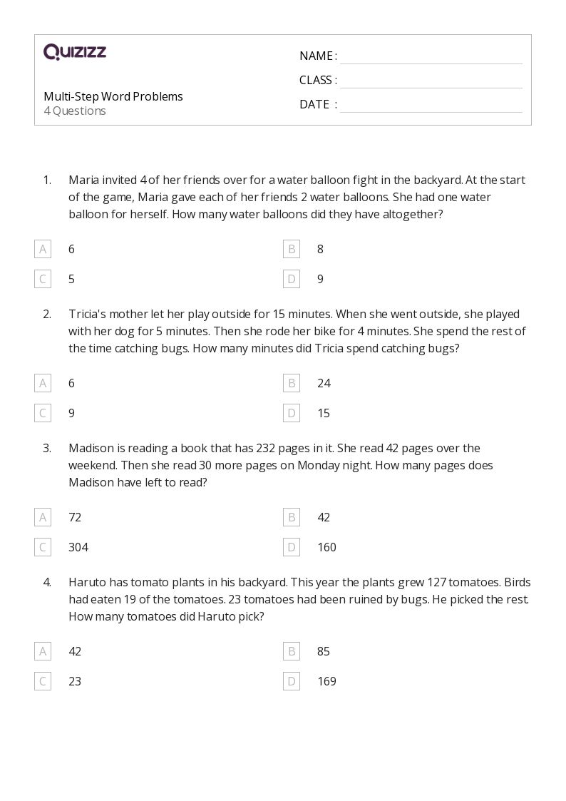 50+ Multi-Step Word Problems worksheets for 3rd Grade on Quizizz | Free
