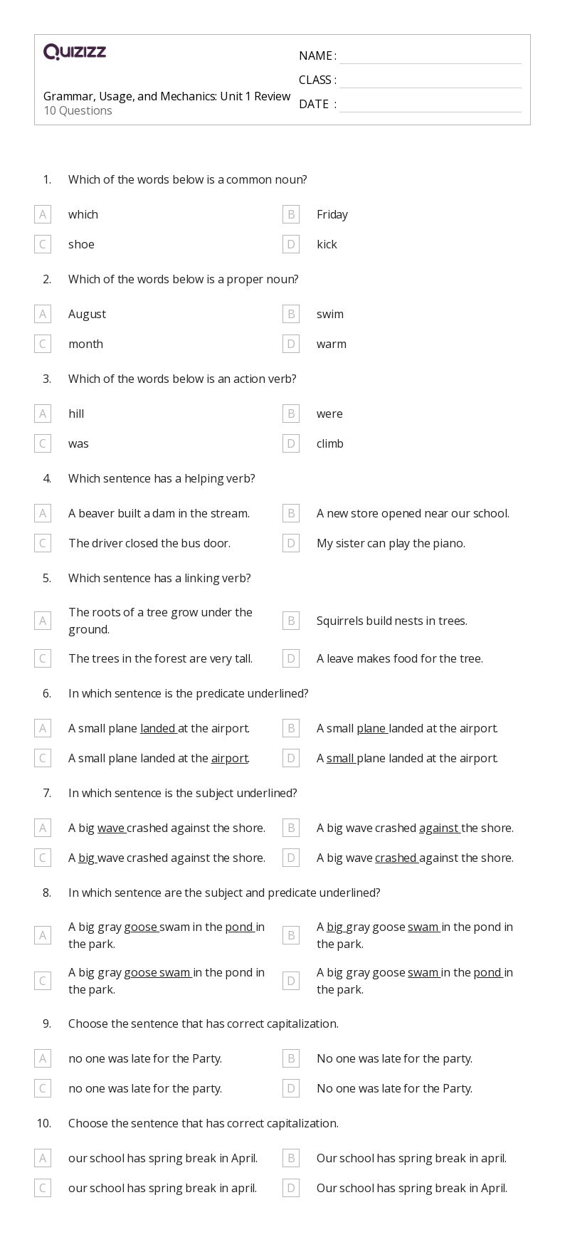 50+ Grammar and Mechanics worksheets on Quizizz | Free & Printable