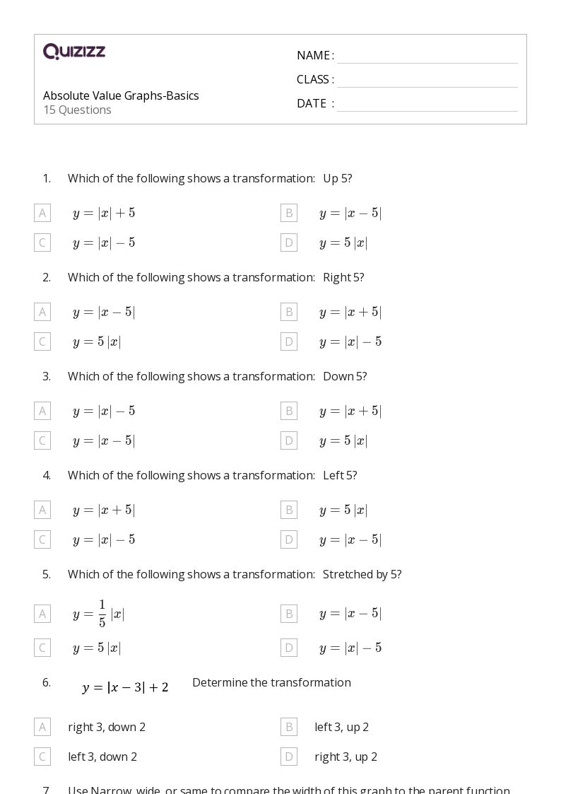50+ absolute value worksheets for 9th Class on Quizizz Free & Printable