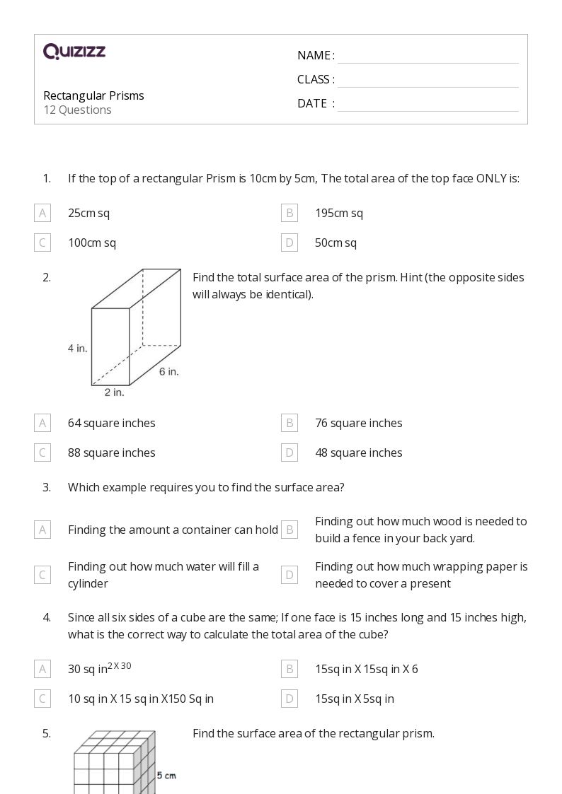50+ Rectangular Prisms worksheets for 5th Grade on Quizizz Free & Printable