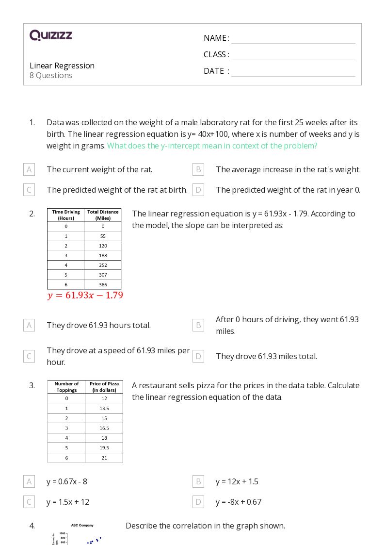 50+ regression worksheets on Quizizz Free & Printable