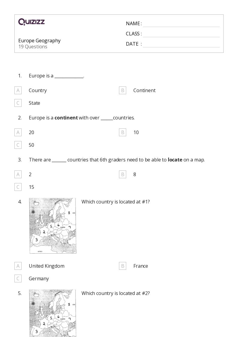 50+ countries in europe worksheets for 6th Grade on Quizizz | Free