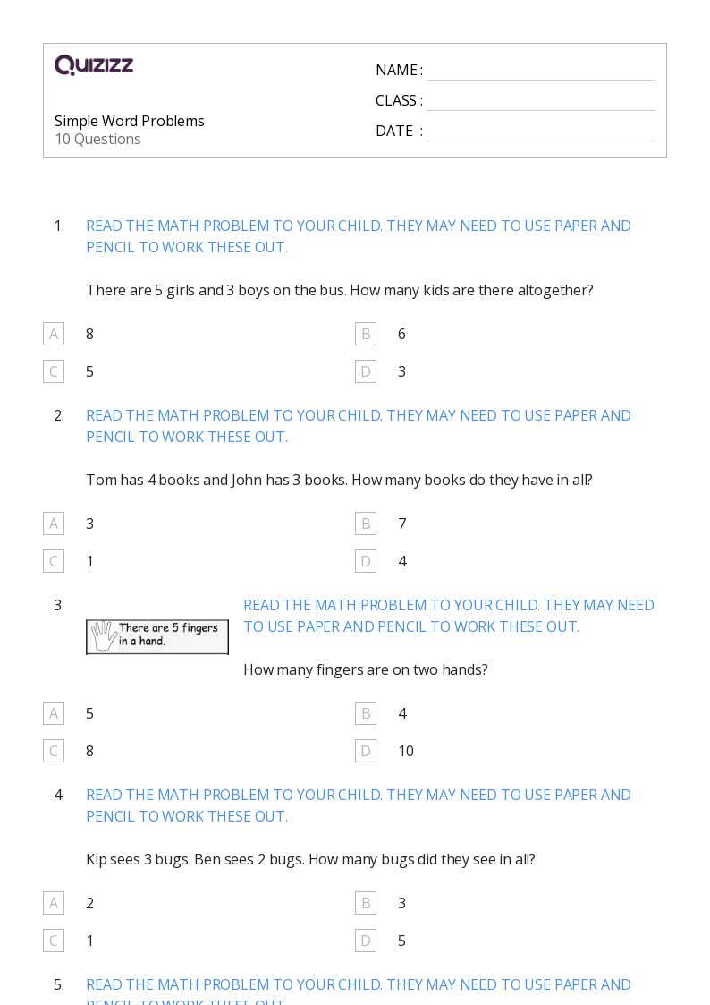 50+ Math Word Problems worksheets for Kindergarten on Quizizz Free & Printable