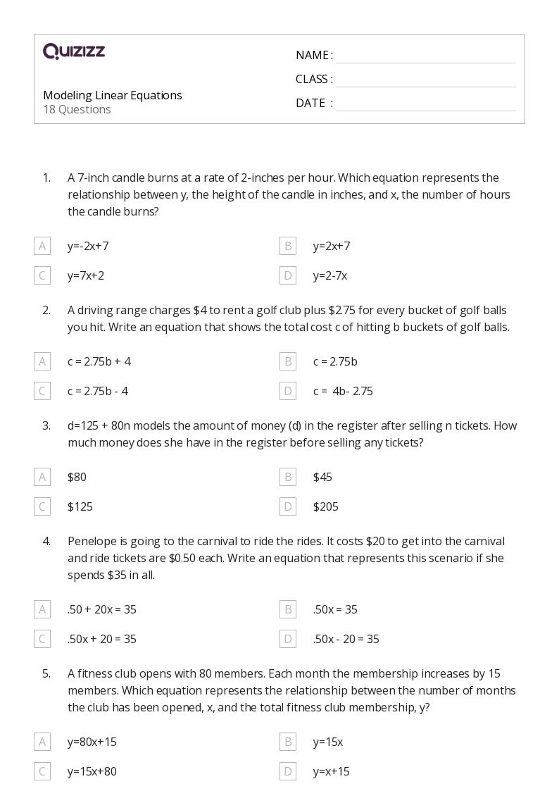 50+ algebraic modeling worksheets for 9th Class on Quizizz Free & Printable