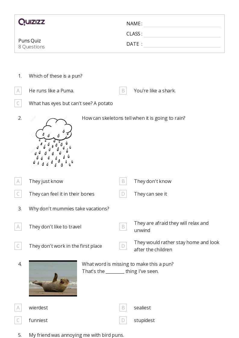 50+ Pun worksheets for 5th Class on Quizizz Free & Printable