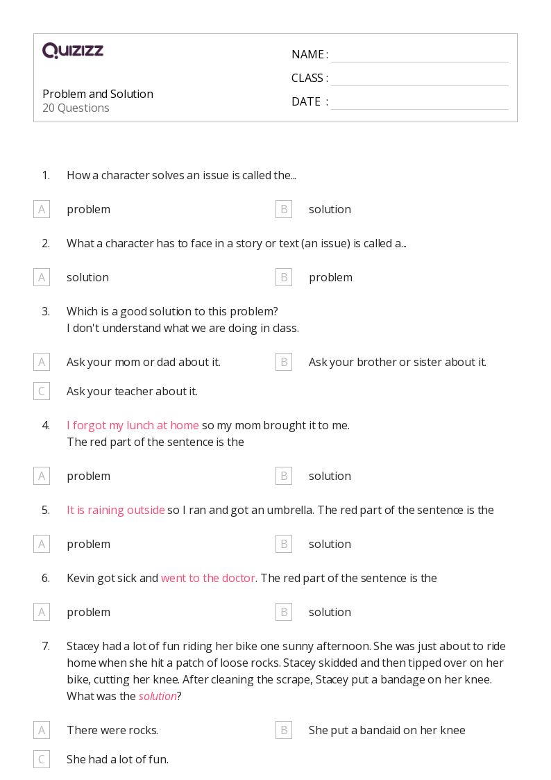 50+ Identifying Problems and Solutions in Reading worksheets for 5th Class on Quizizz Free