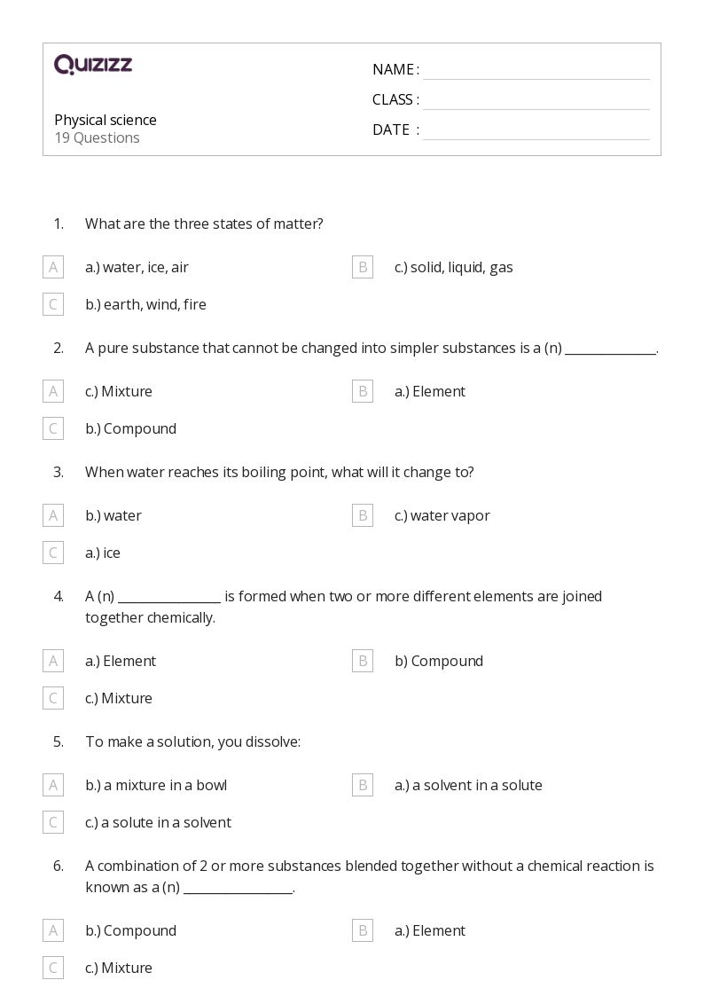 50+ Physical Science worksheets for 8th Grade on Quizizz | Free & Printable