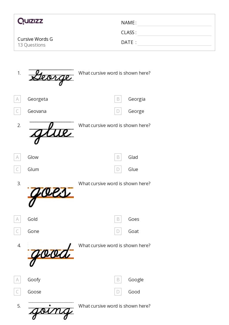 50+ Cursive Practice worksheets for 5th Grade on Quizizz Free & Printable
