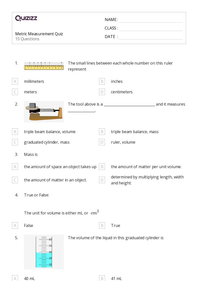 50+ Metric Measurement worksheets on Quizizz Free & Printable