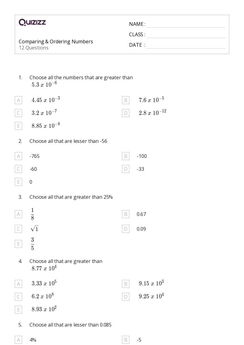 50+ Comparing Numbers 010 worksheets for 8th Grade on Quizizz Free & Printable