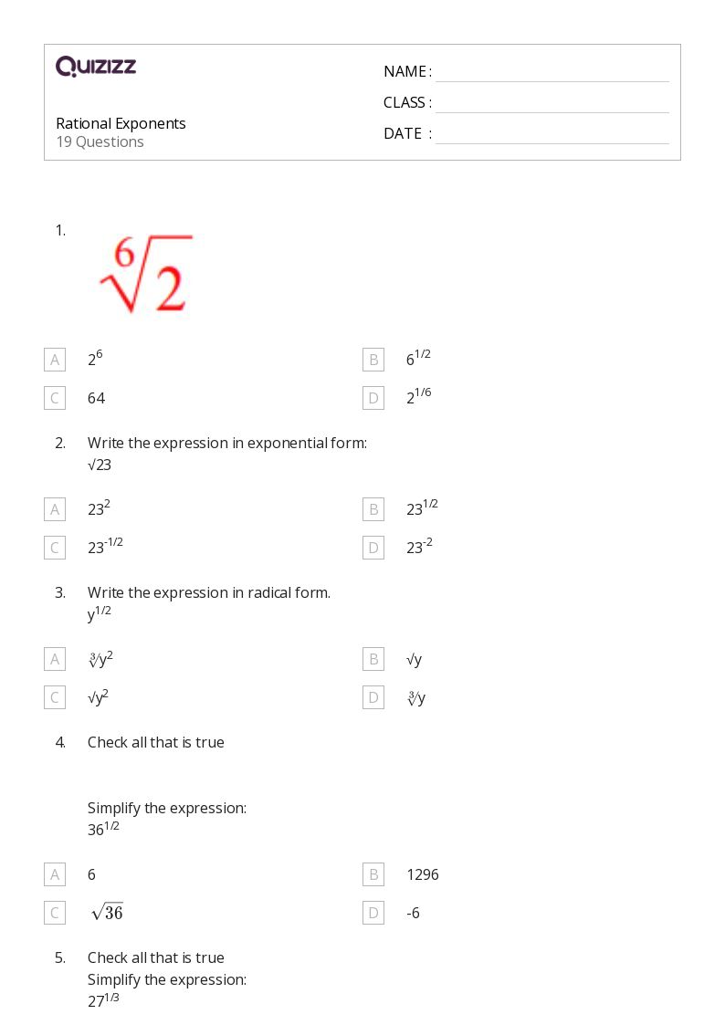 50+ Exponents worksheets for 8th Grade on Quizizz | Free & Printable