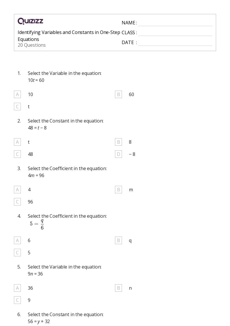 50+ One-Variable Equations worksheets for 4th Year on Quizizz | Free