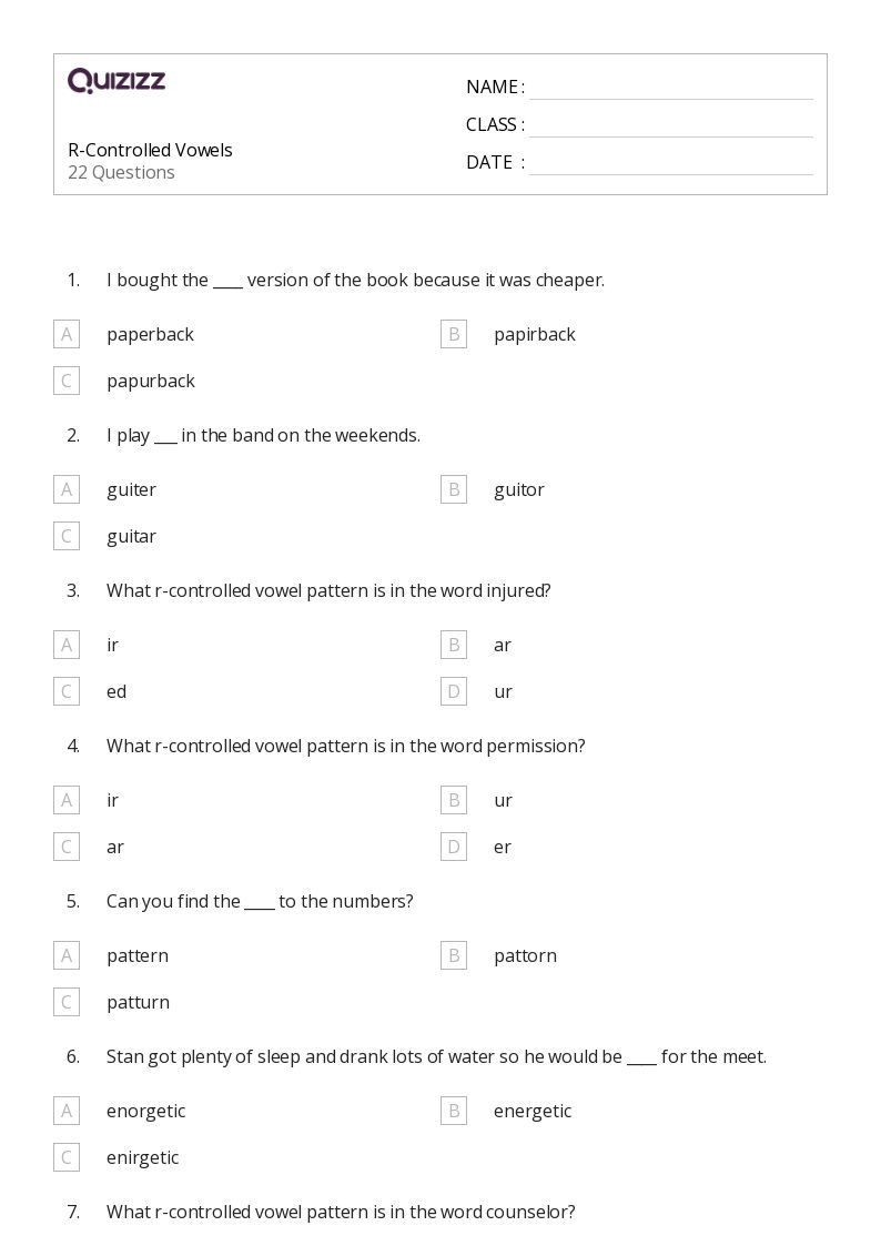50+ R-Controlled Vowels worksheets for 5th Grade on Quizizz | Free