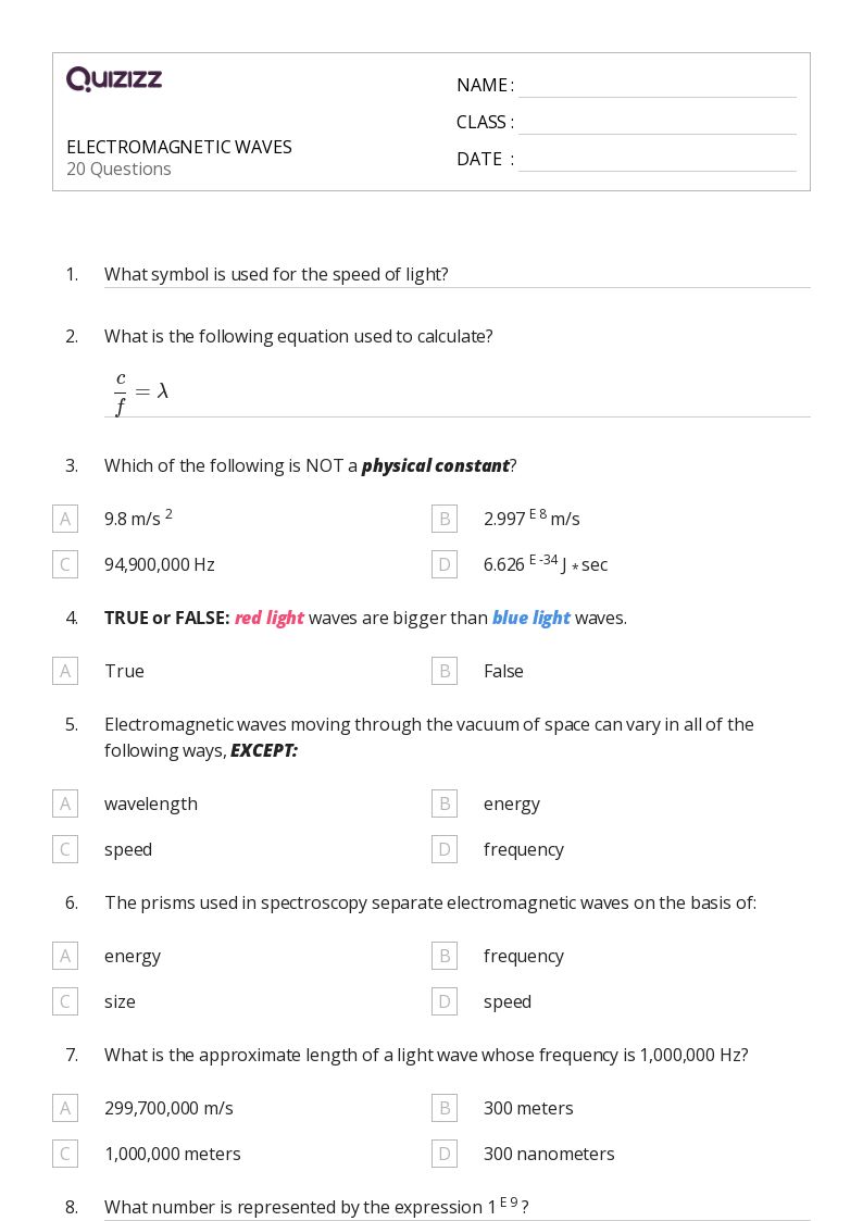 50+ waves and interference worksheets for 10th Grade on Quizizz Free & Printable