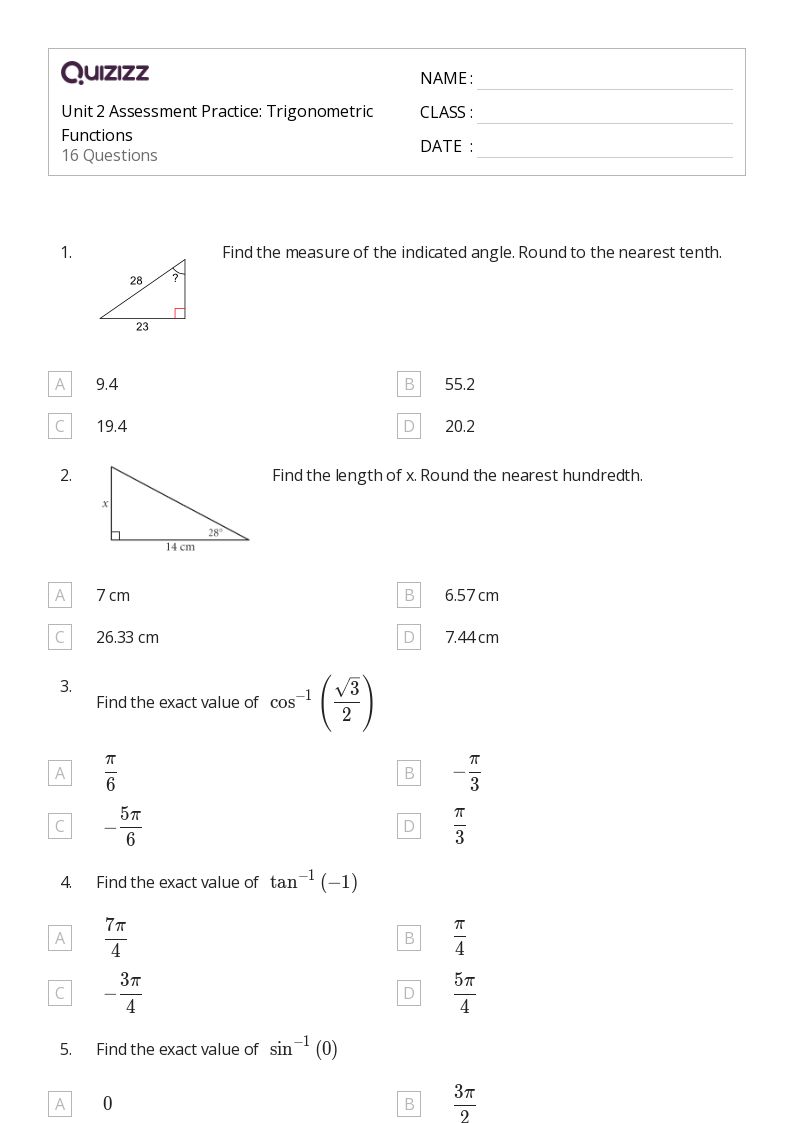 50+ Trigonometric Functions worksheets for 10th Grade on Quizizz Free