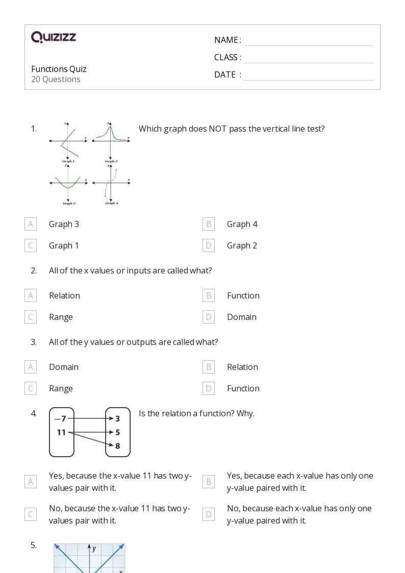 50+ Functions worksheets for 7th Grade on Quizizz Free & Printable