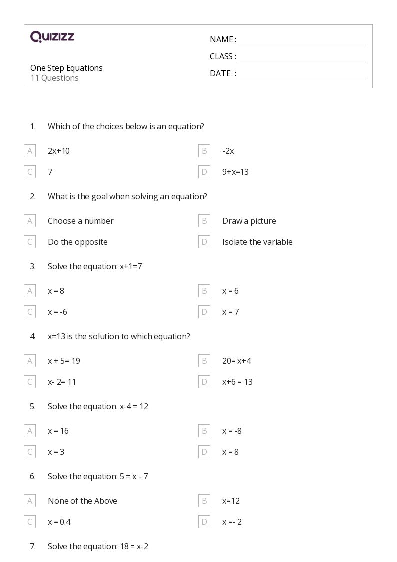 50+ OneStep Equations worksheets for 8th Grade on Quizizz Free & Printable