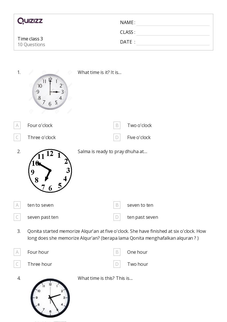 50+ Time to the Quarter Hour worksheets for 3rd Year on Quizizz Free