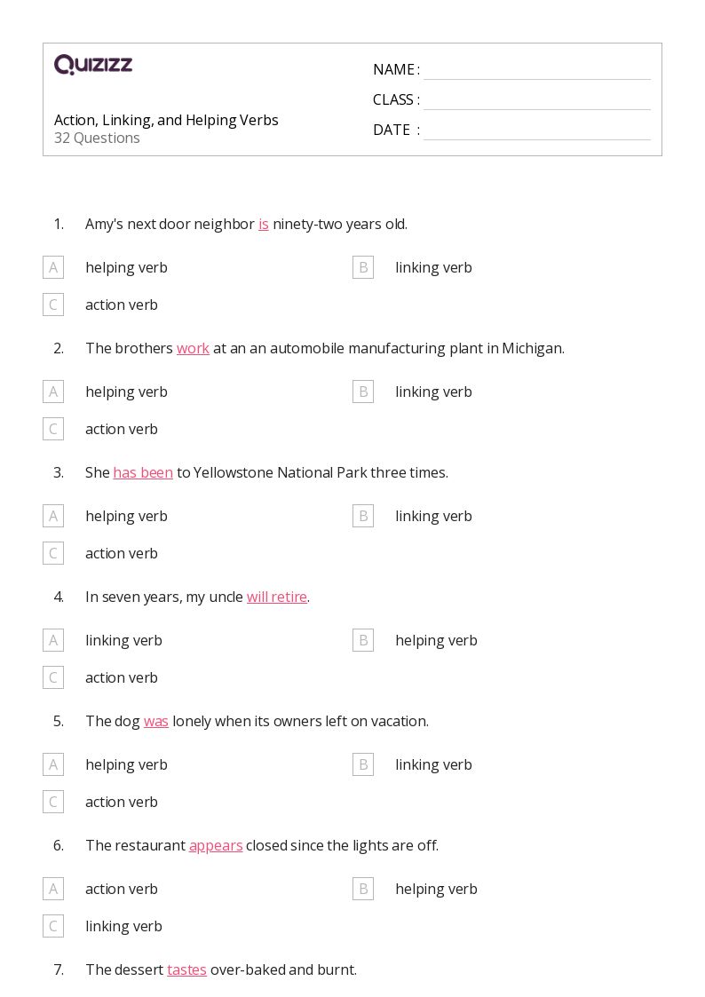 50+ Helping Verbs worksheets for 6th Grade on Quizizz Free & Printable