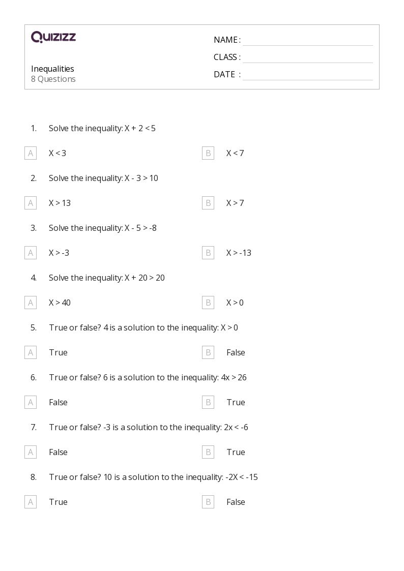 50+ Inequalities worksheets for 5th Grade on Quizizz Free & Printable