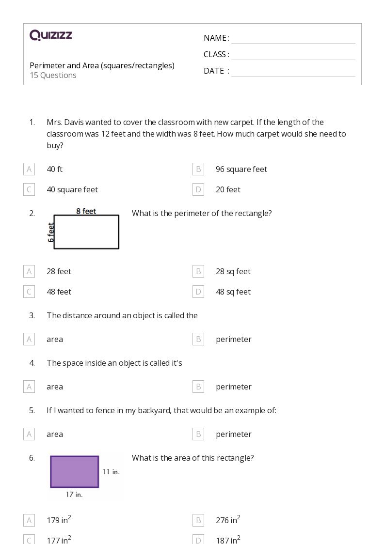50+ Perimeter of a Rectangle worksheets for 3rd Class on Quizizz Free