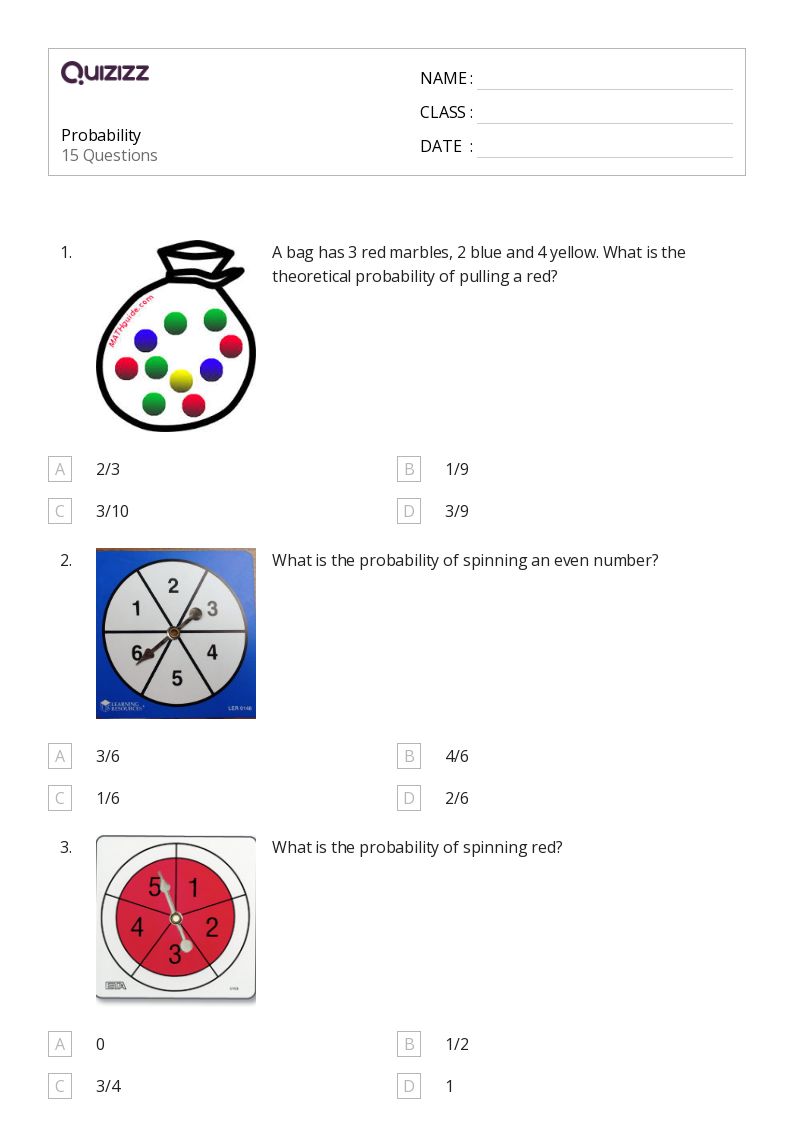 50+ Probability worksheets for 1st Year on Quizizz Free & Printable