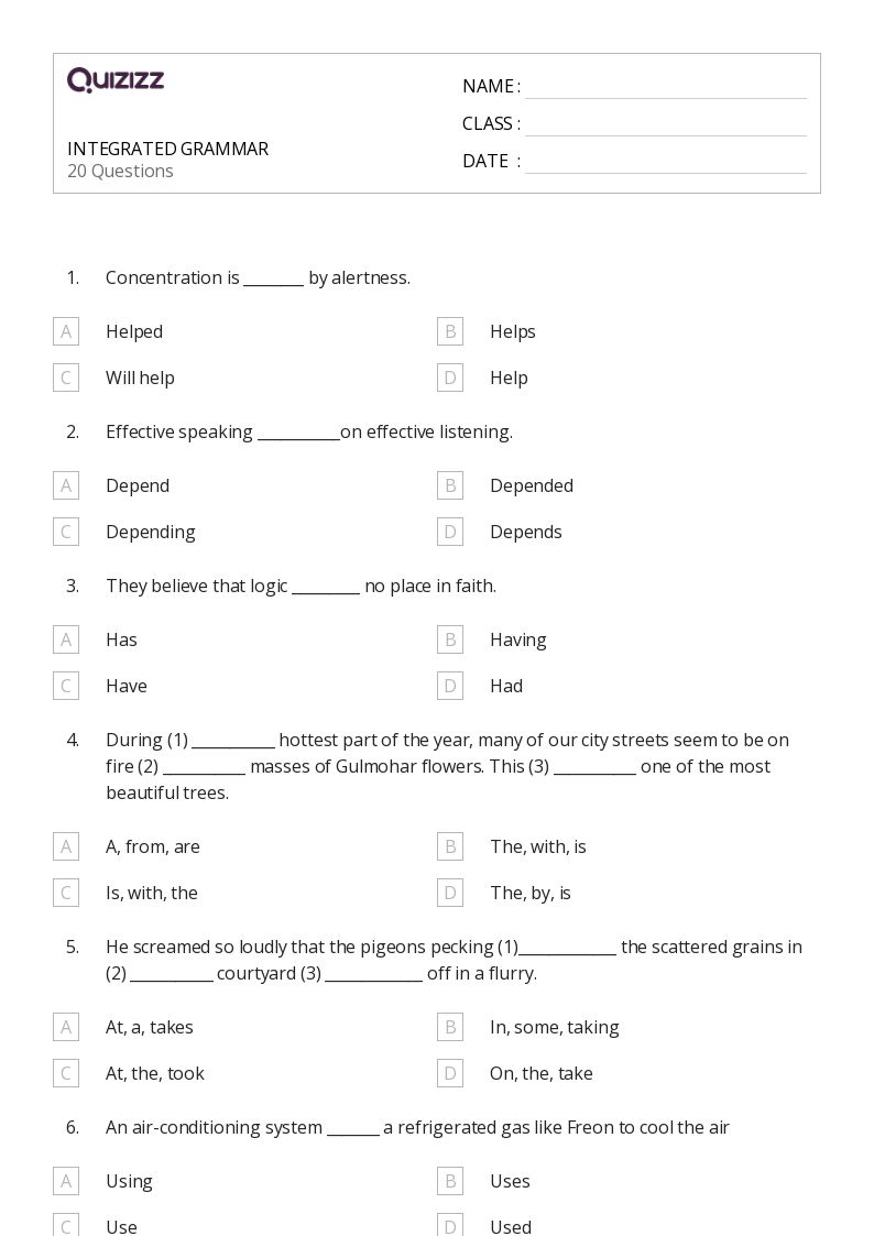50+ Grammar worksheets on Quizizz | Free & Printable