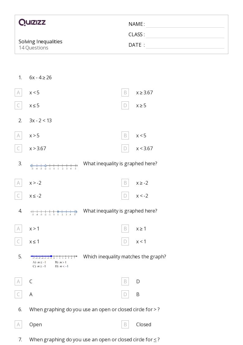 50+ Solving Inequalities worksheets for 7th Grade on Quizizz | Free