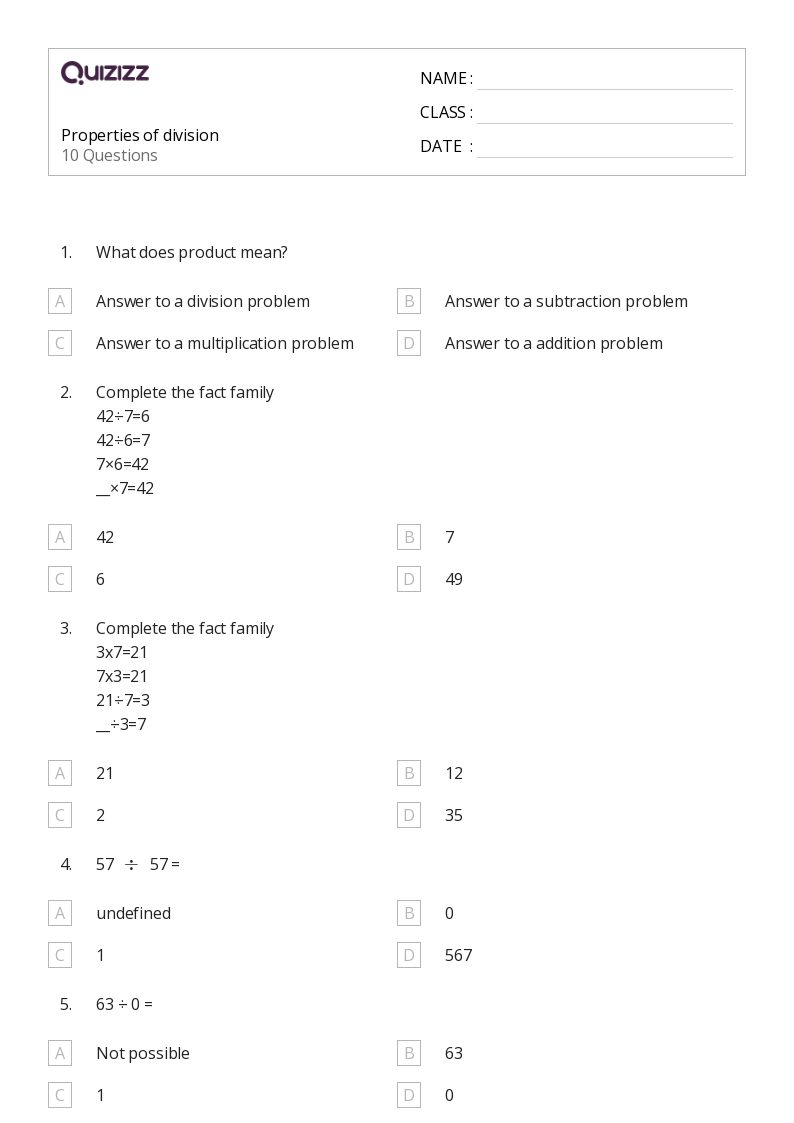 50+ Division worksheets for 3rd Class on Quizizz Free & Printable