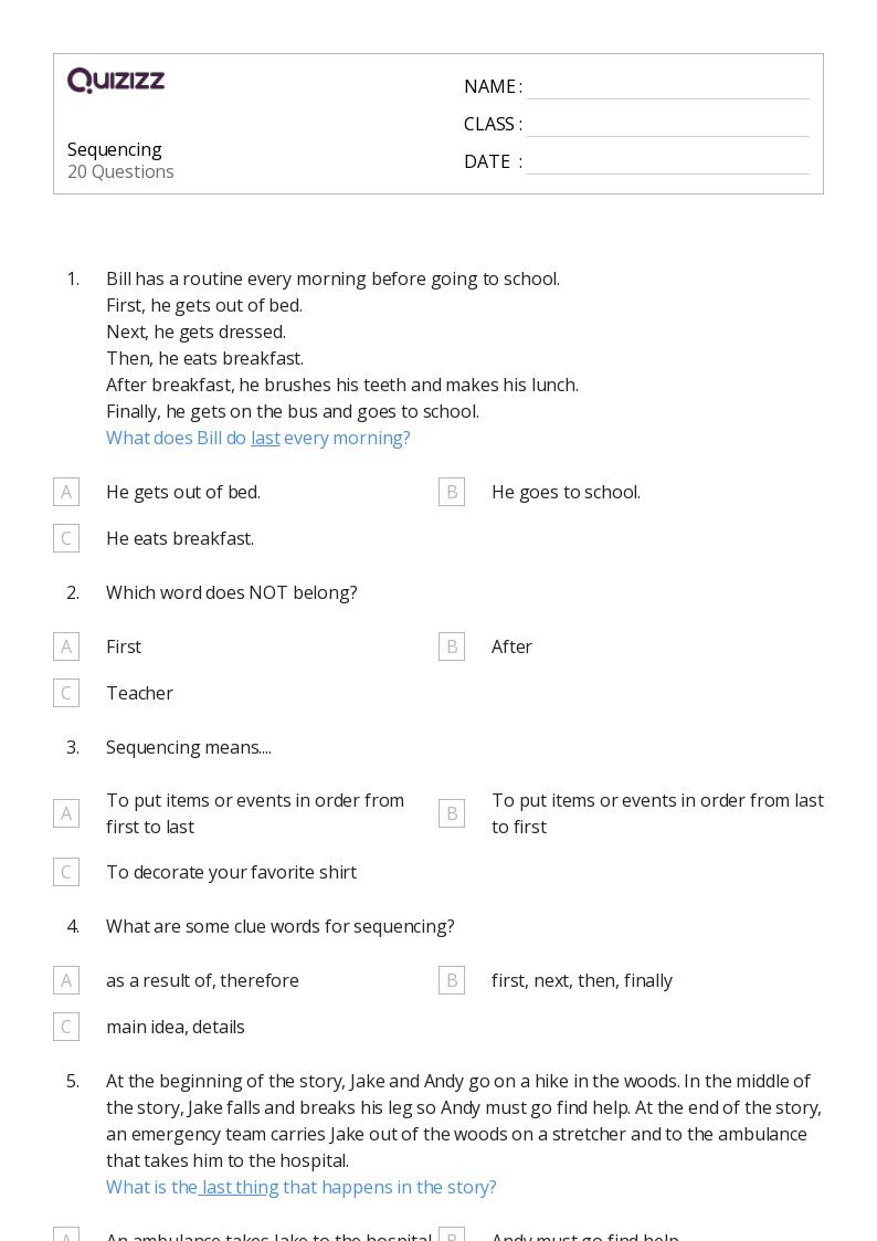 50+ Sequencing worksheets for 5th Grade on Quizizz Free & Printable