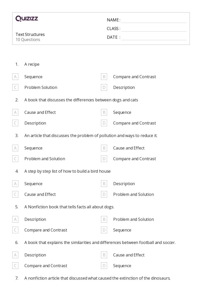 50+ Analyzing Text Structure worksheets for 5th Grade on Quizizz Free & Printable