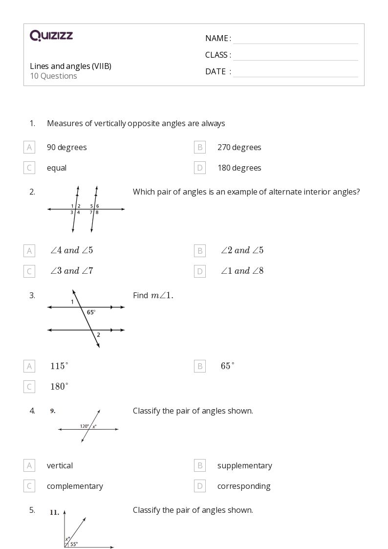 50+ Angles worksheets for 7th Class on Quizizz Free & Printable