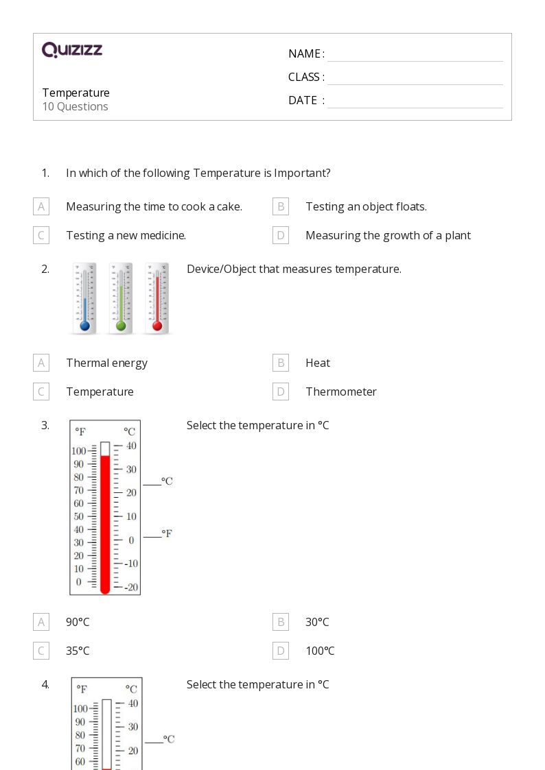 Ponad 50 jednostki temperatury arkuszy roboczych dla Klasa 5 w Quizizz Darmowe i do druku