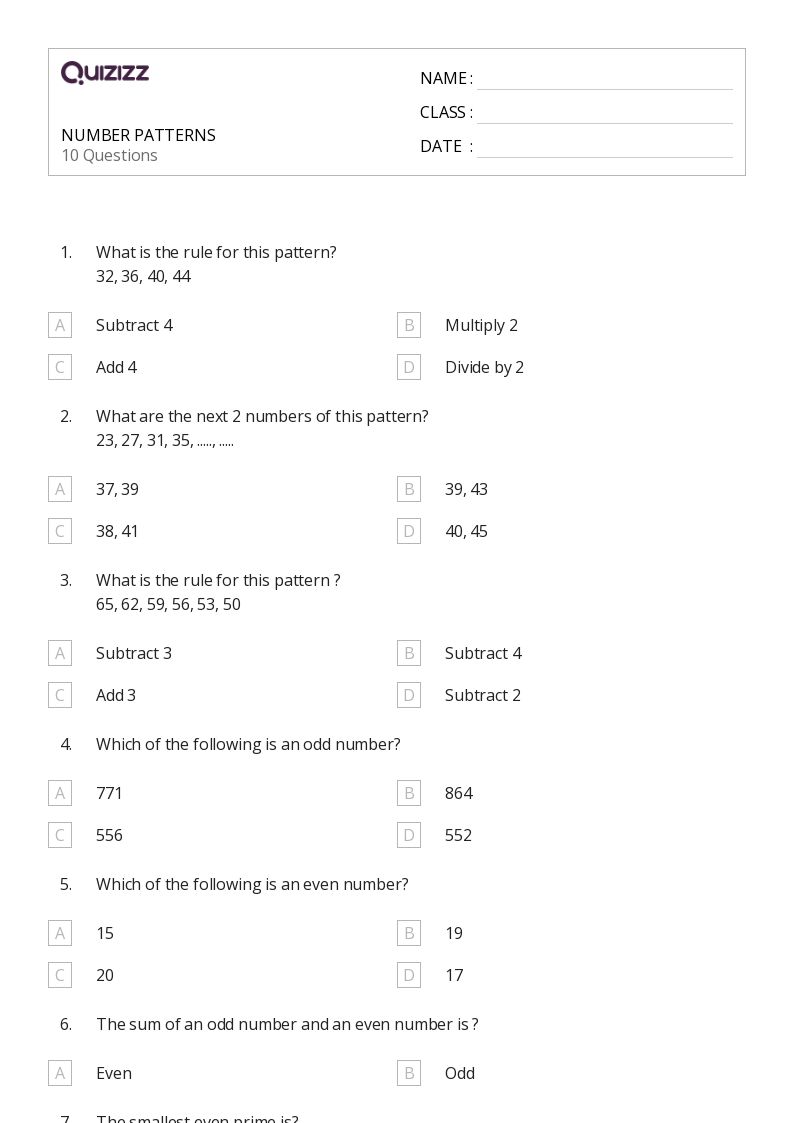 50+ Number Patterns worksheets for 4th Grade on Quizizz Free & Printable
