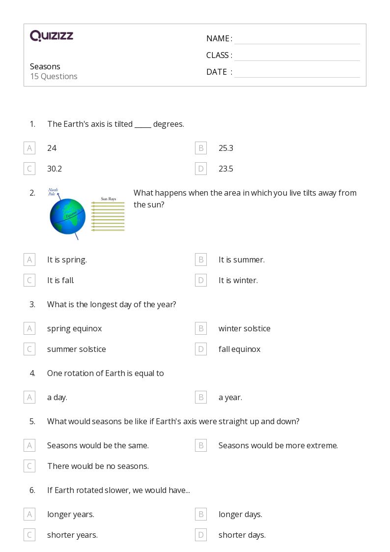 50+ seasons worksheets for 8th Grade on Quizizz Free & Printable