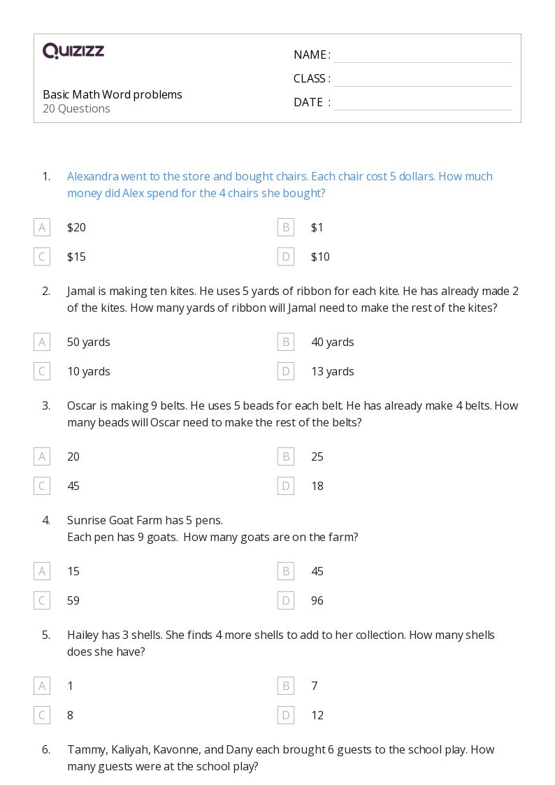 50+ Math Word Problems worksheets for 7th Grade on Quizizz | Free